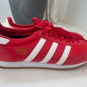 Adidas Red Sneakers with White Stripes